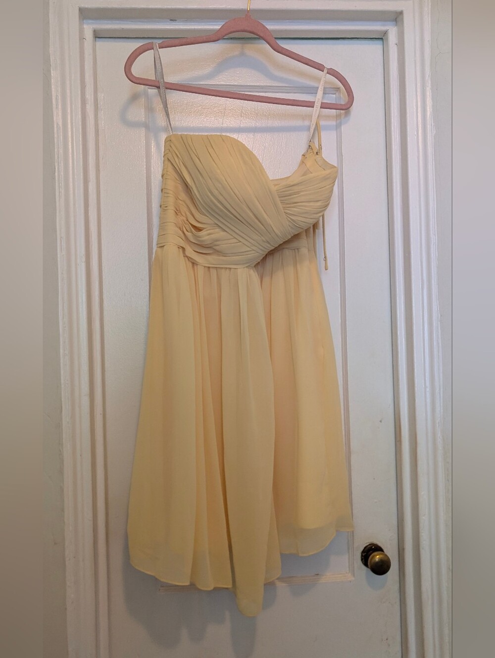 Bill Levkoff Strapless Pale Yellow Chiffon Dress